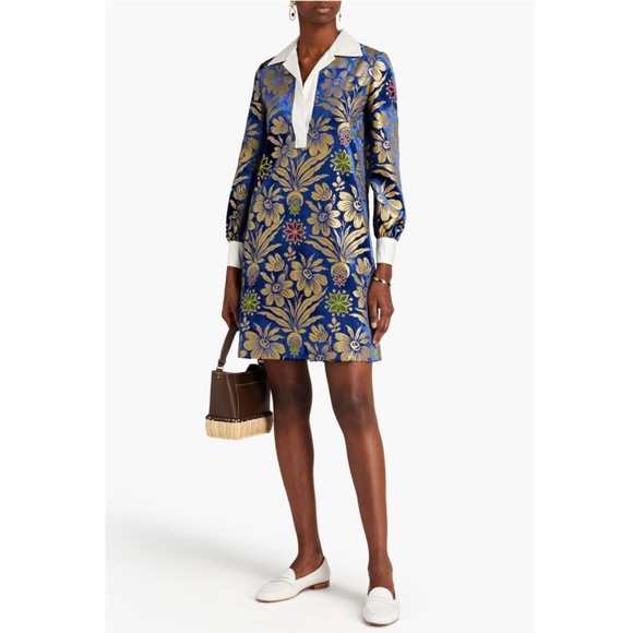 Tory Burch Thelma Cosmic Floral Print Velvet Dress Blue Dahlia 6 8 10 NWT - Picture 1 of 17